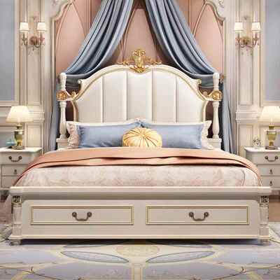 美式家床卧室具CQZ组合套装轻实台木双人床衣柜妆主奢卧套房全套