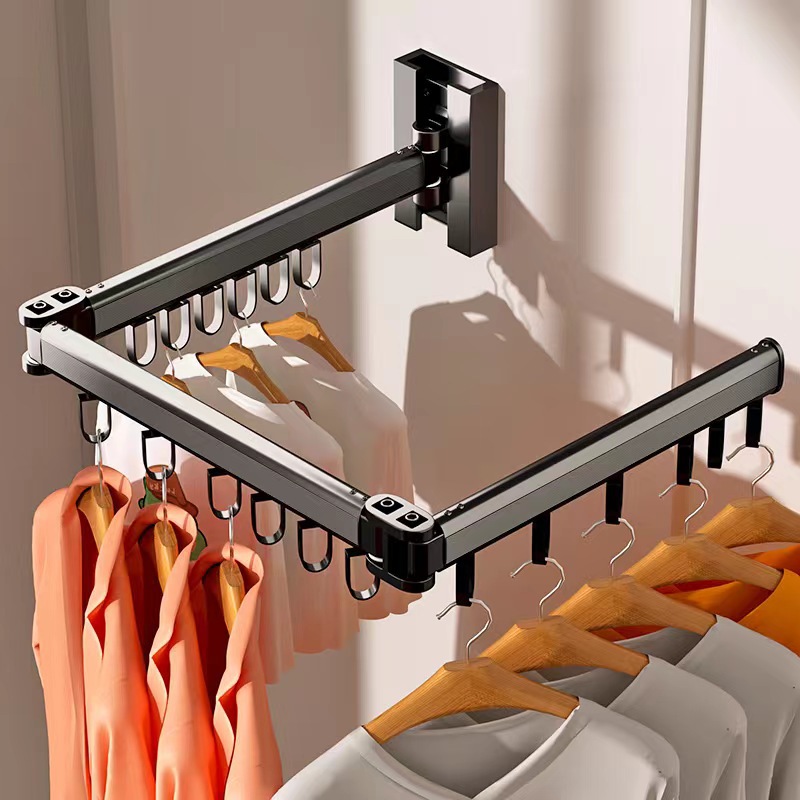 免打孔双用折叠晾衣架阳台卫生间收纳小户型隐形晾衣杆晒被杆