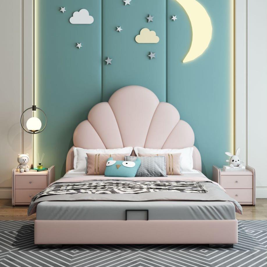 2025年新款儿童床女孩公主床现代简约1米5大床1.8m卧室床男孩真皮