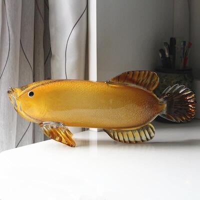 正品中式轻奢淄饰博业璃金龙鱼摆件工艺品琉样板房装办公室乔迁开