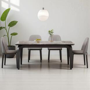 高端实木微晶石餐桌椅组合大理石小户型家用长方形全托底板饭桌子