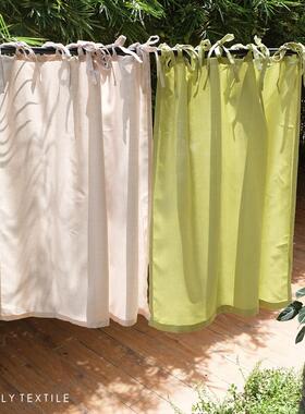 HEGALY 日式系带款门帘隔断厨房棉麻透光不透人纯绿色小窗帘纱帘