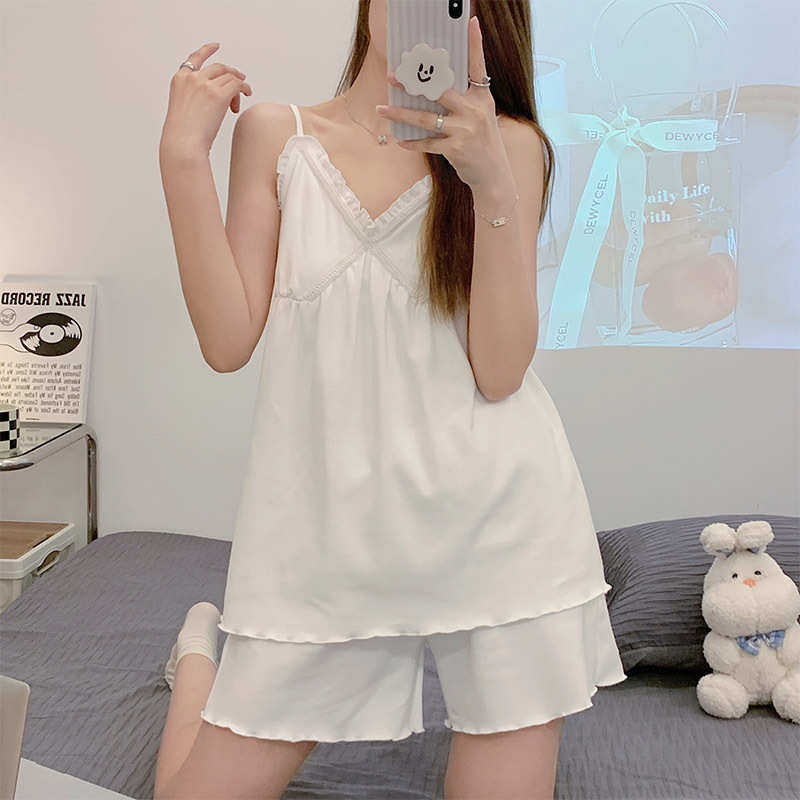 韩版ins风睡衣女夏季吊带短袖短裤薄款学生性感纯欲风家居服套装