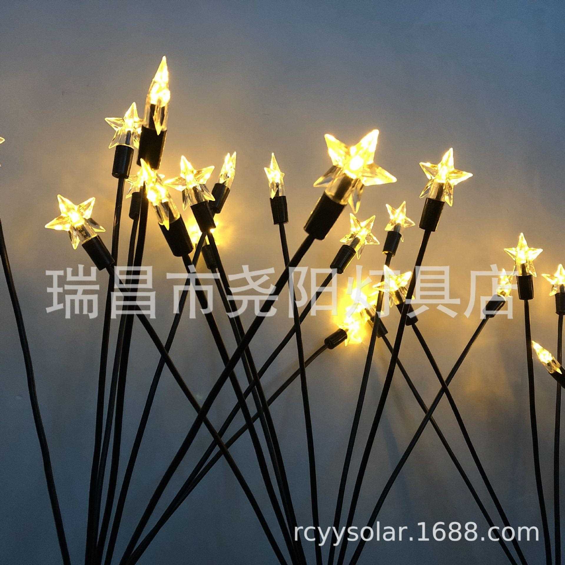 新款直销跨境新品太阳能星星萤火虫灯 户外五角星草坪灯 花园摇摆