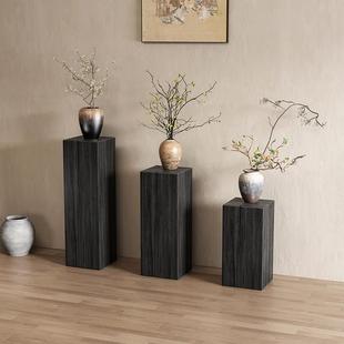 原实木碳化方形木墩子花架底座侘寂风木桩玄关艺术树桩根雕摆件