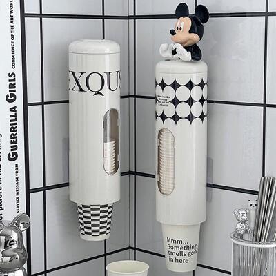 奶油半透明一次性杯子取杯器家用饮水机杯子收纳置物架防尘壁挂式