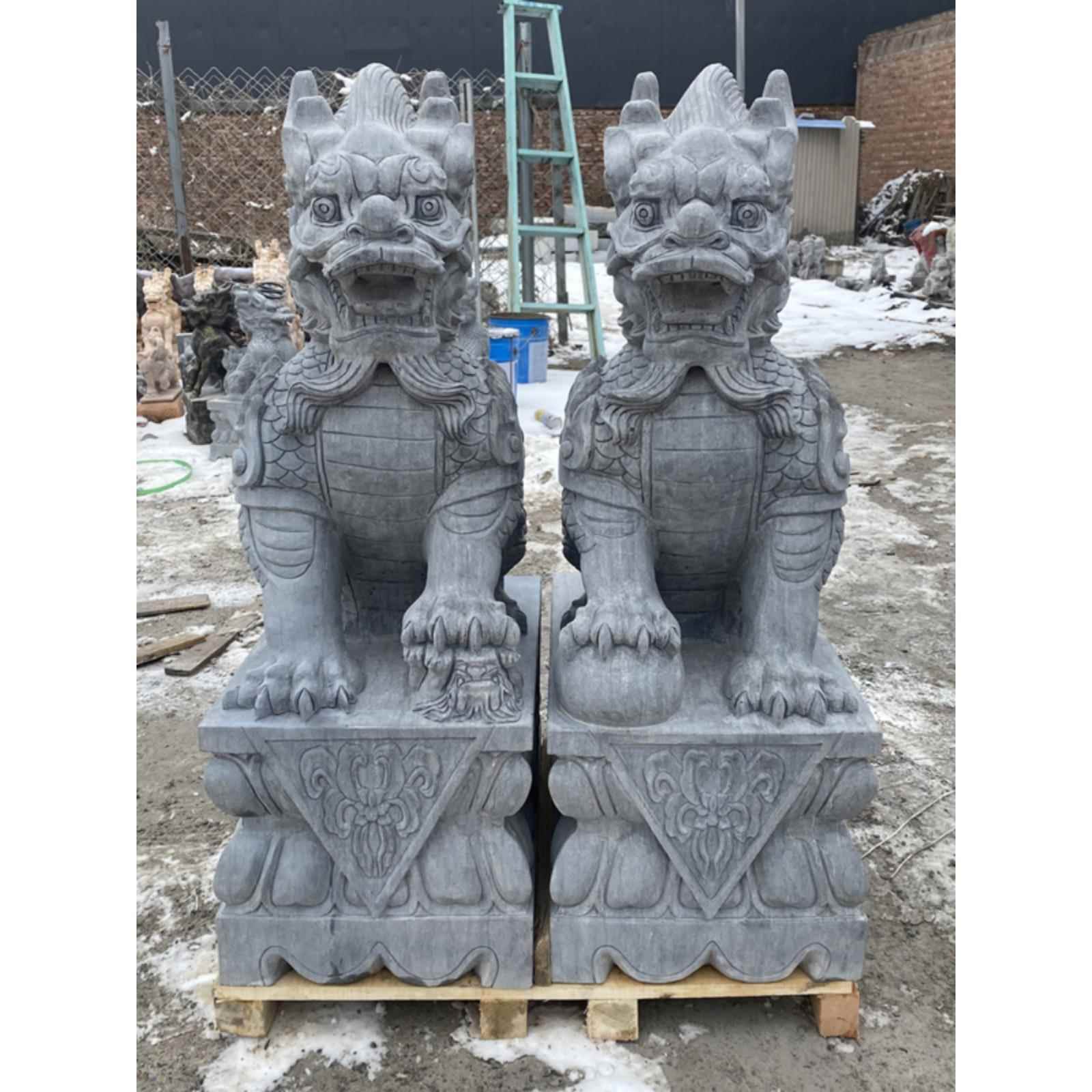 石雕麒麟一对青石汉白玉雕刻庭院公司门口摆件石头雕刻看门石麒麟