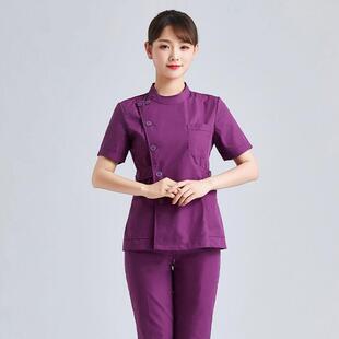 高档护短士服袖女夏式装藏青两件护套装短款牙科口腔男理医生工作