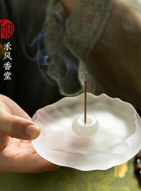 《听劝系列》冰种墨碟玉石香插不落灰线香托底座创意插香盘立香炉