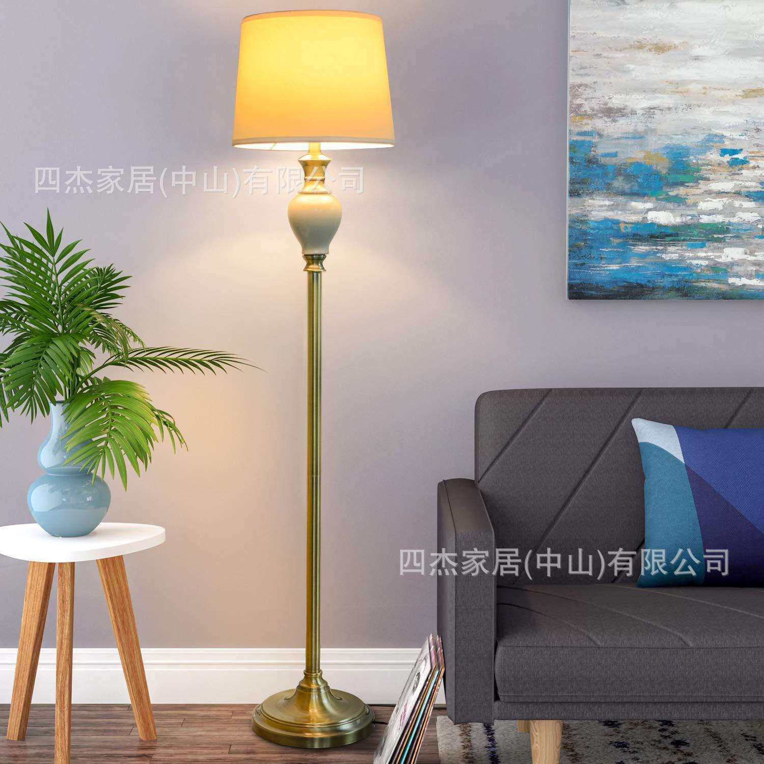 北美爆款落地灯卧室现代陶瓷布艺灯罩立式阅读落地灯