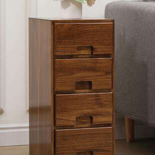 实木五斗柜简约现代边柜胡桃木色客厅收纳柜卧室25cm抽屉储物柜子