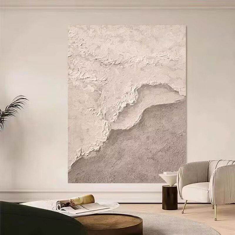 新款直销手绘油画抽象沙滩海浪客厅背景墙装饰画石英砂立体肌理侘