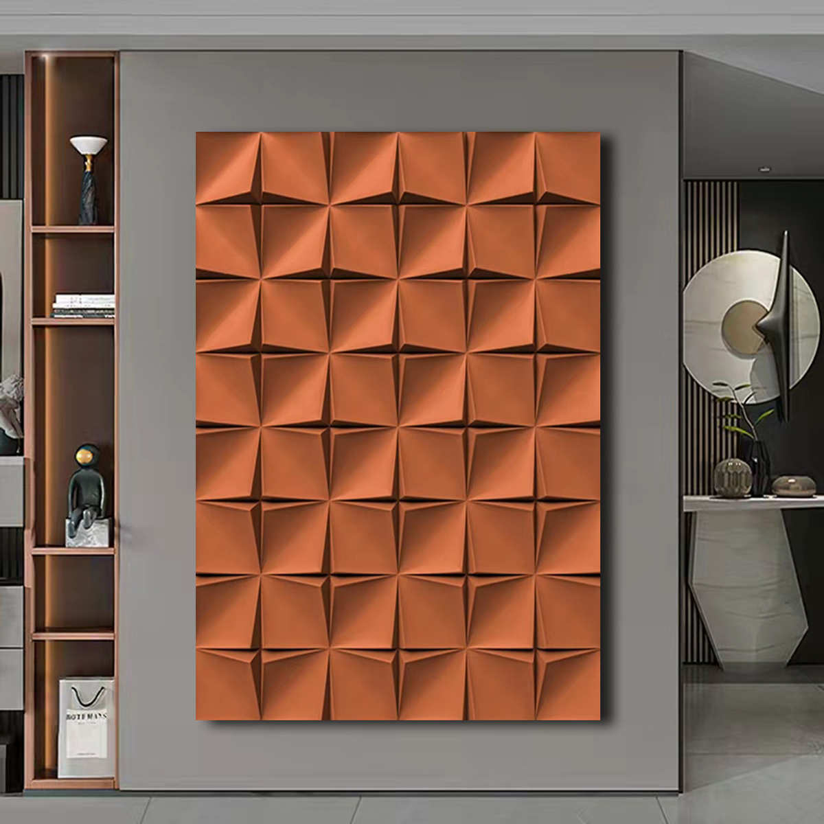 几何3D立体浮雕壁画极简客厅挂画落地画高级感入户走廊过道装饰画