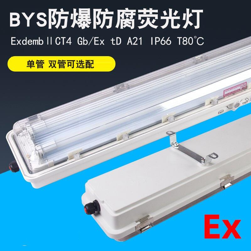 BYS粉尘防爆防腐全塑荧光灯仓库厂房单双管应急防爆LED荧光灯吊装