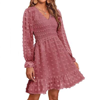 Women'S V Neck Casual Vacation Dress Short Sleeve Smocked