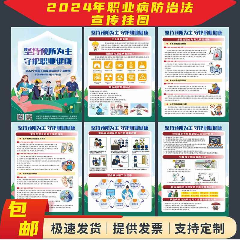 2024年职业病防治法宣传周海报挂图展预防噪音危害安全生产墙贴画