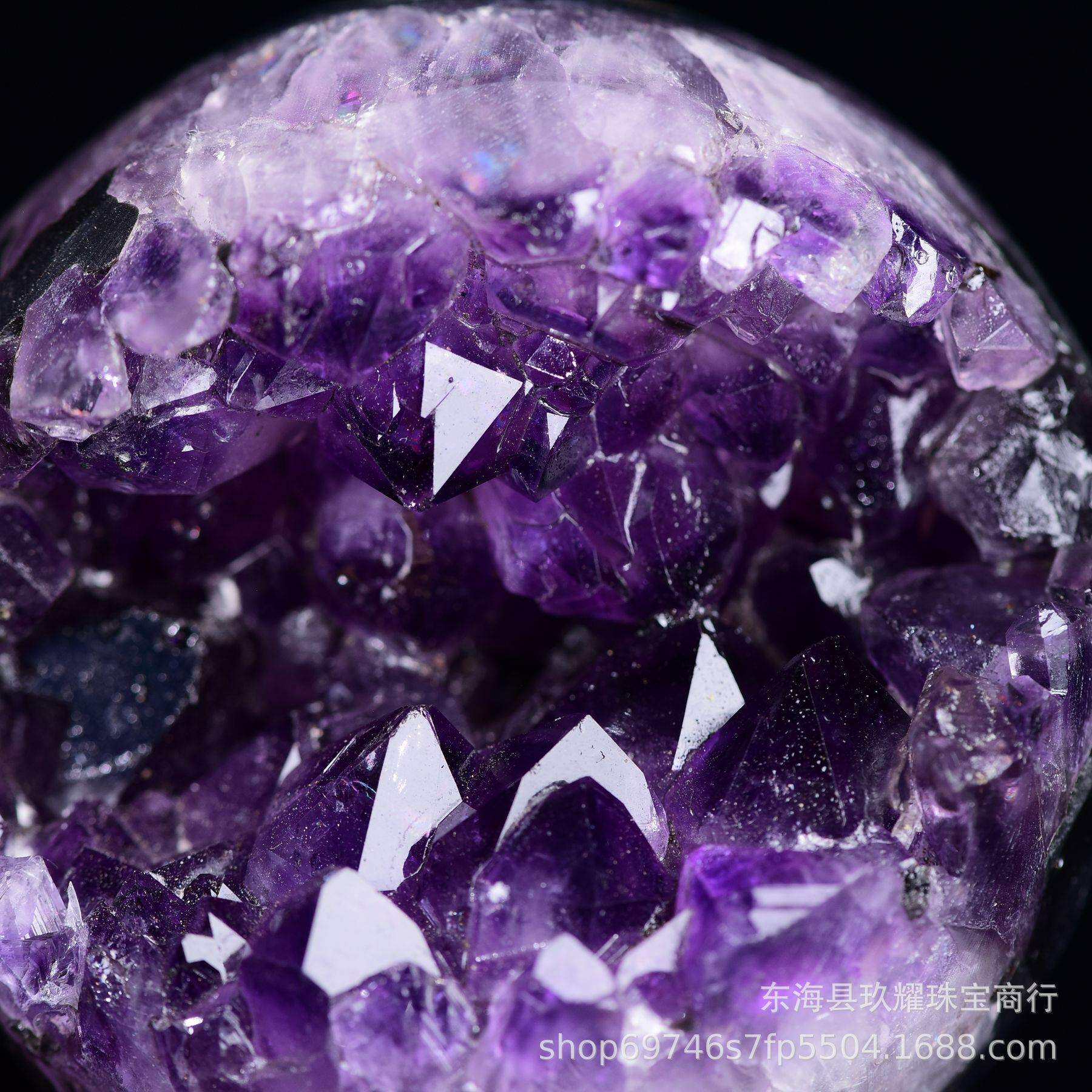 紫水晶开口笑天然紫晶簇水晶洞紫晶镇晶洞开口笑钱袋子水晶聚宝盆