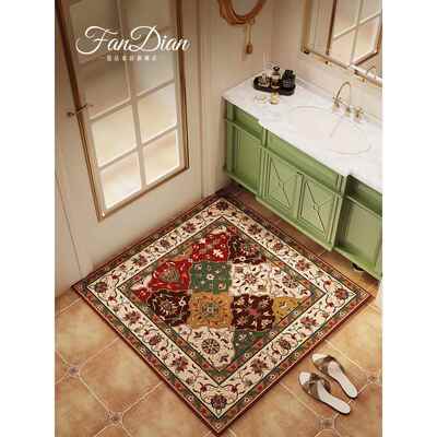 美式民族风正方形卫生间地垫硅藻泥浴室吸水脚垫厕所门口防滑地毯