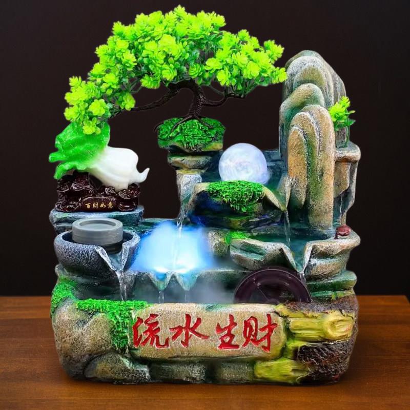 假山流水生财摆件循环水小型桌面风水轮客厅招财造景店铺开 业礼