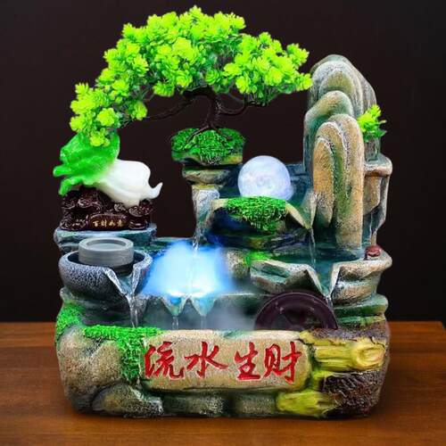 假山流水生财摆件循环水小型桌面风水轮客厅招财造景店铺开 业礼