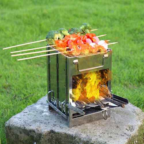 户外不锈钢插销升降烧烤炉野营柴火炉BBQ烧烤架露营焚火炉篝火台