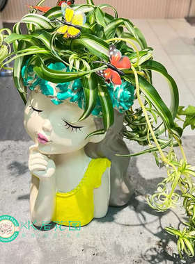 如果北欧仙女花盆创意深思仙女头花盆卷叶吊兰多肉大号垂吊绿植盆