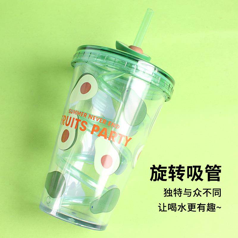 新款直销夏日旋转吸管杯儿童塑料水杯女礼品杯子创意夏季随手杯便