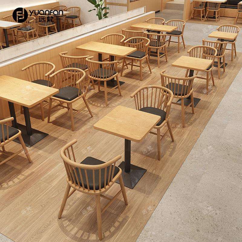 商用快餐店实木餐桌椅组合小吃米线店桌椅甜品奶茶店饭店卡座沙发