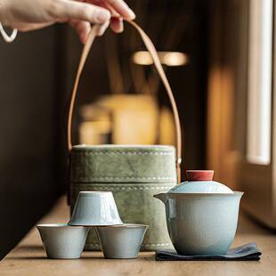 户外一壶三杯商务快客套装 木言福蕴旅行茶具陶瓷中式 便携式