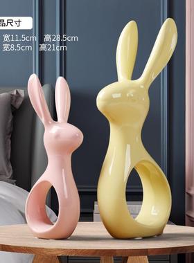 新款客摆厅件陶瓷糖果色兔子创意卧室摆装饰玄关家居面办公桌室小