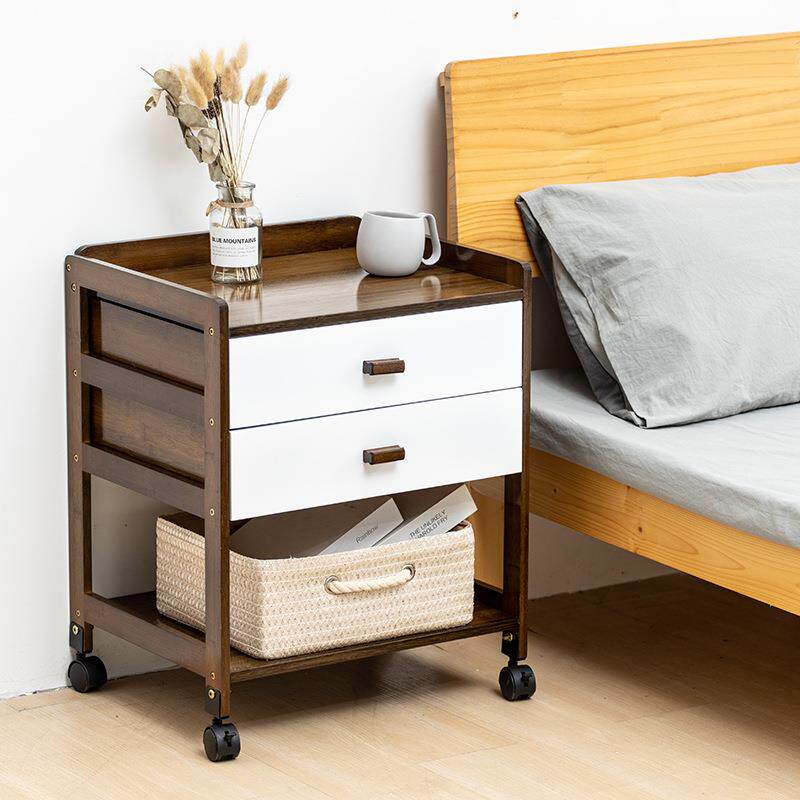 床头柜简易卧室可移动床边柜简约现代白色家用双层收纳储物柜竹制