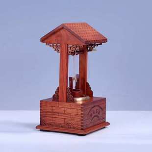 农耕文化系列缅花饮水思源古井摆件 红木工艺礼品家居小摆件