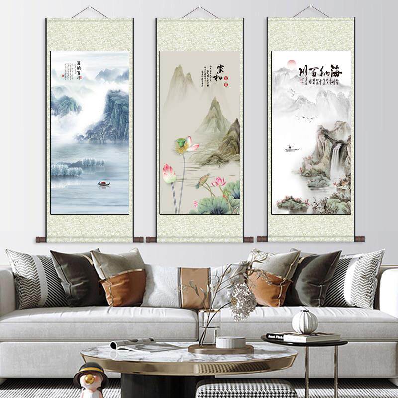 丝国绸卷关轴画挂画画意山水画客厅装饰画酒店书房壁画TDH禅玄迎