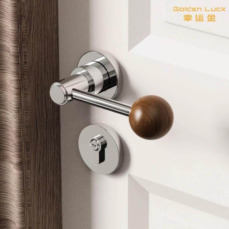 法式磁吸两件式门锁室内卧室房间门把手胡桃木球把手静音磁吸木门