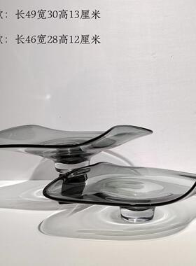 轻奢现代简约灰色琉璃果盘家居样板房餐厅茶几桌面装饰果盘摆件