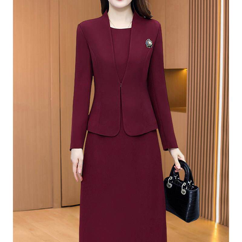 Capacity Kiss 红色法式轻晚礼服小西装套装女喜婆婆婚宴装连衣裙