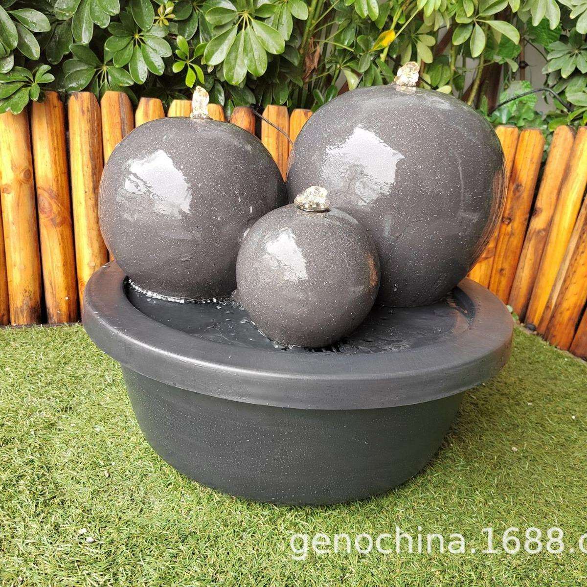 25新款三球喷泉花园庭院装饰流水摆件黑色球形创意-3