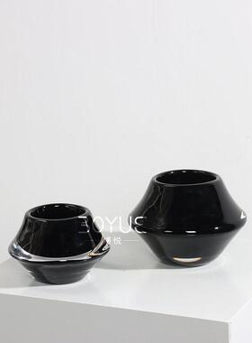 轻奢现黑色琉璃档花插花装饰家居样板间桌面软装设计摆件