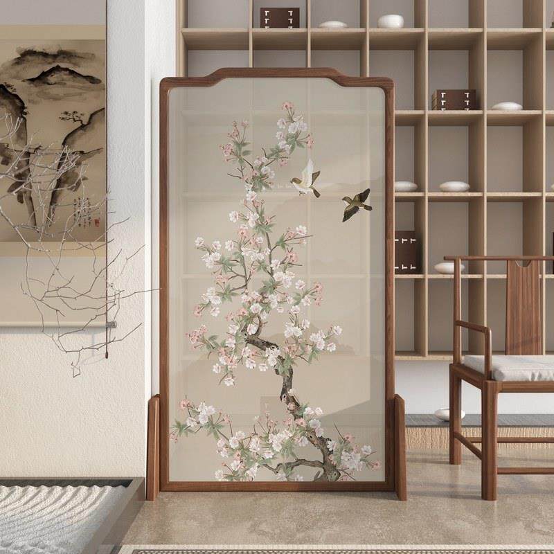 中式屏风隔断客厅入户玄关卧室遮挡家用简约现代布艺实木移动座屏
