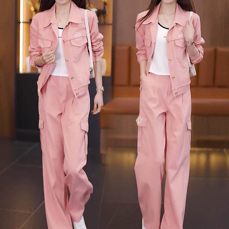 TOUCH MISS洋气显瘦运动套装女秋季新款休闲短款外套直筒裤两件套
