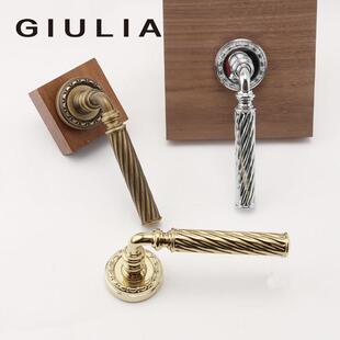 GIULIA覆古螺纹金色室内门锁古铜黄铜欧式 房门锁银色双开门把手