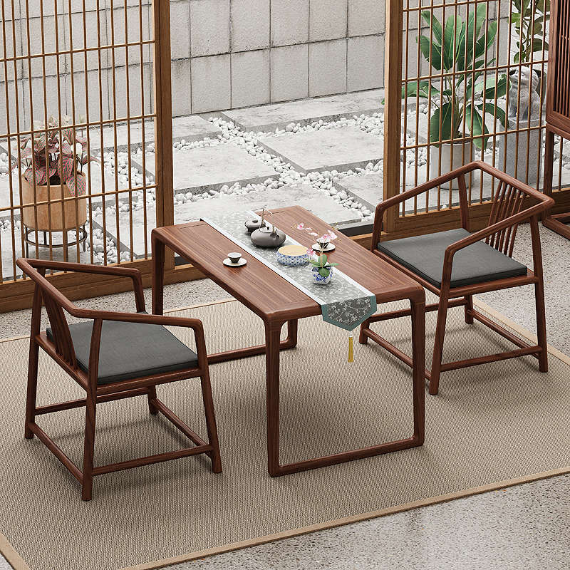 新中式阳台茶桌椅小户型阳台茶桌黑胡桃木简约实木禅意泡茶台原木