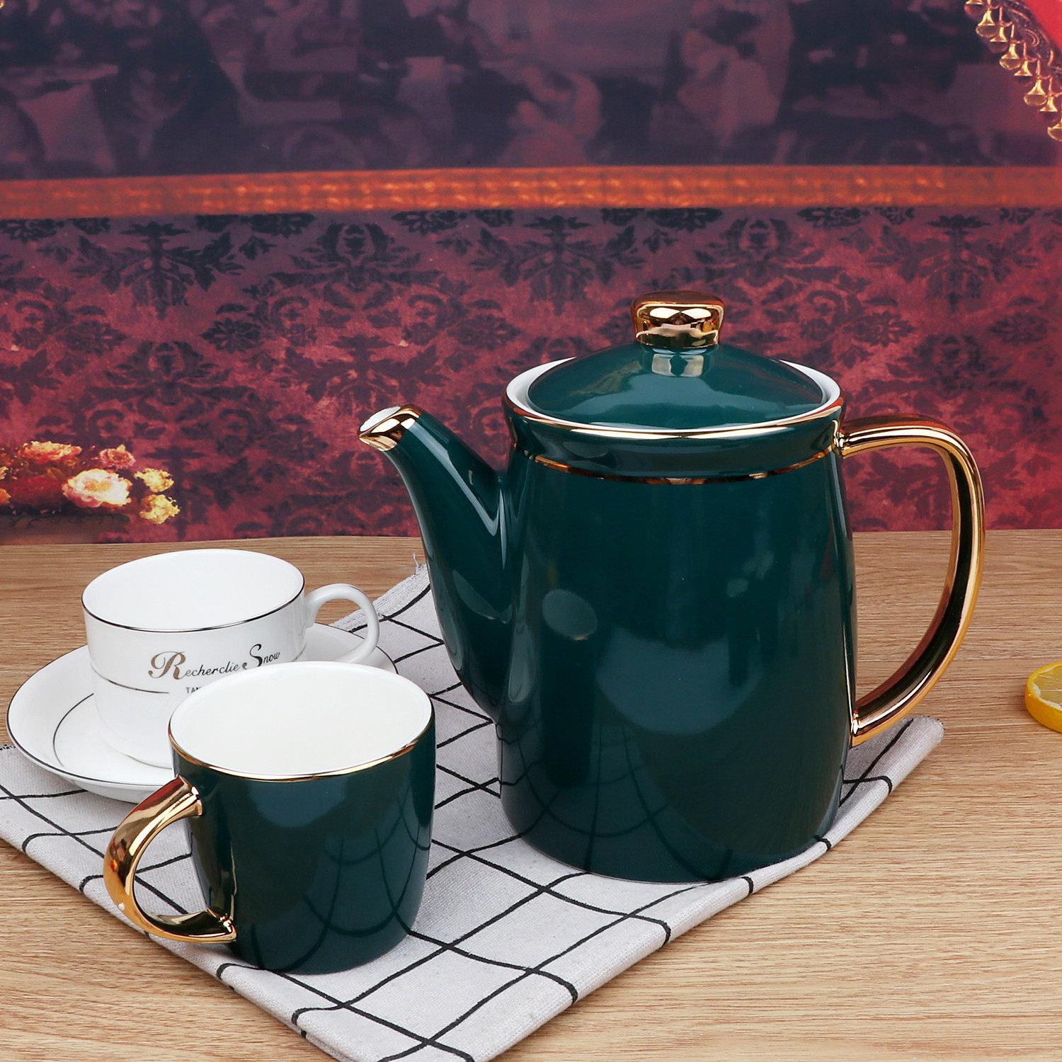 金玉满堂陶瓷茶水具9件套茶具金边欧式茶具茶杯茶壶茶盘礼品套装