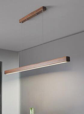 黑灯胡桃条实木LED灯轻奢极简长灯吧台办公478吊桌茶室日式书房灯
