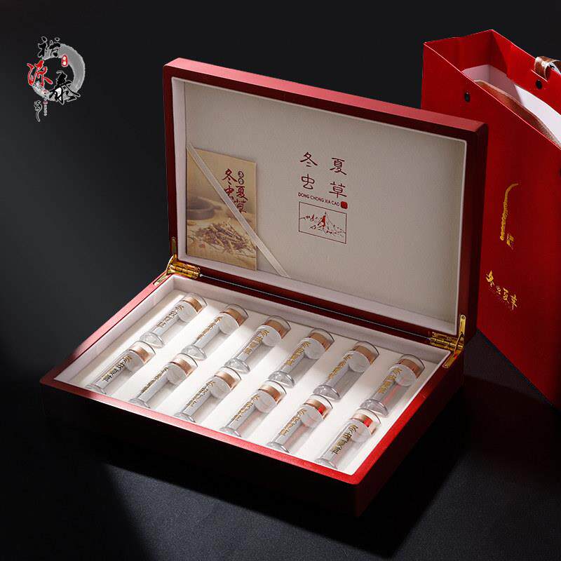 虫草包装盒空盒那曲冬虫夏草礼盒烤漆木盒8-12瓶高档虫草礼品盒子