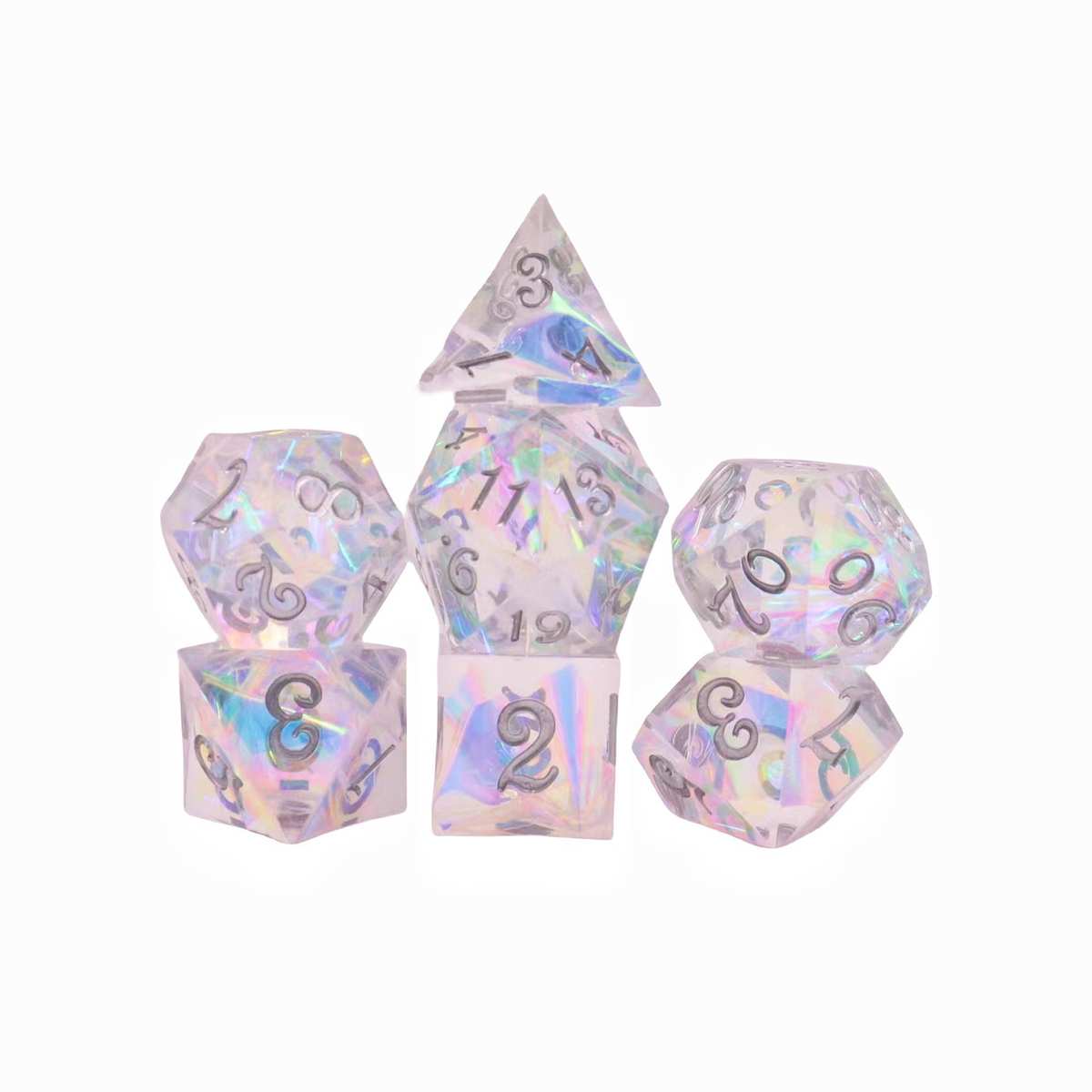 套装d4填充物游银_直角幻彩面桌尖角7骰子dnd骰子粒树脂d2x20水晶