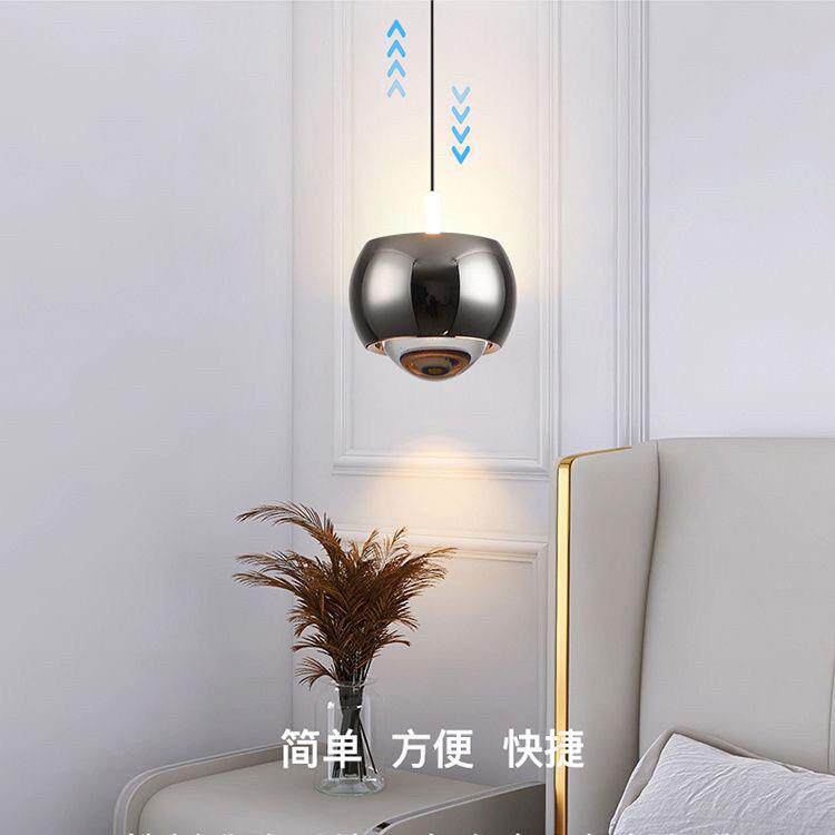 床头吊灯现代简约卧室极简网红圆球触摸上下发光升降调节吊线灯