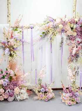 婚礼装饰紫色花艺拱门套装店面墙壁装饰橱窗花假花艺