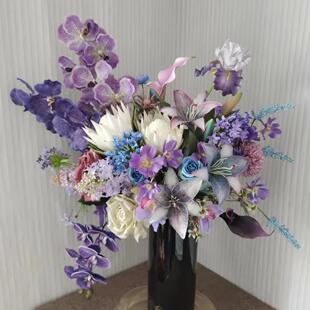 批发摆设仿真森林婚庆假花花束超大会梦幻样板间花绢品蓝紫色高花