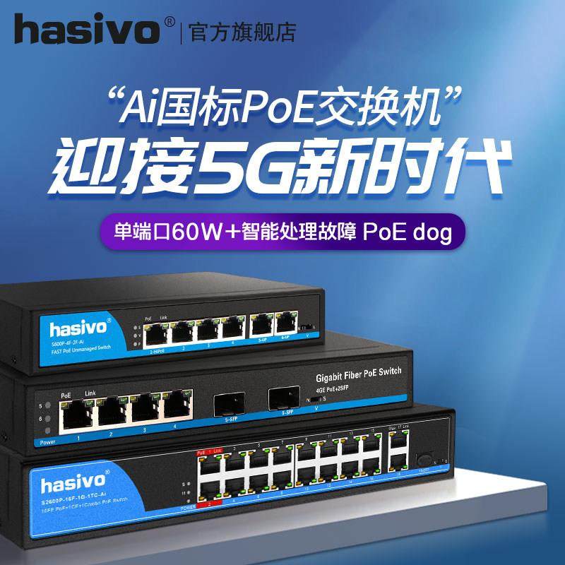 hasivo AI千兆POE交换机供电监视摄影机标准AP供电4/5/8/16/24口